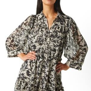 Mita Chiffon 3/4-Sleeve Mini Shirt Dress